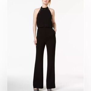 🆕#7-NWT Rachel Zoe Halterneck Black Jumpsuit w/ Black Sequin Embellishments S-4